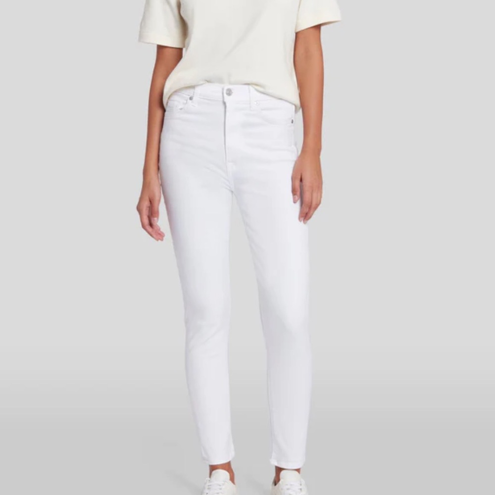 7 for All Mankind Slim Illusion High Waist Ankle Skinny Jeans - White, Size 34